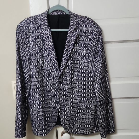 Topman Geometric Blazer - Blue and White - Picture 1 of 5
